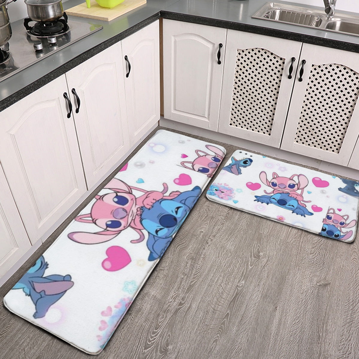 Stitch Cartoon Kitchen Floor Mats Set of 2, Waterproof Non-Slip Padded ...