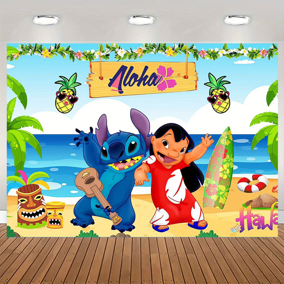 Stitch Cartoon theme Happy birthday flag background flag family party decoration items Photography photo props 210*150CM