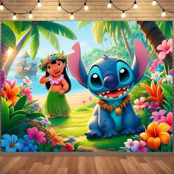Stitch Cartoon theme Happy birthday flag background flag family party decoration items Photography photo props 230*180CM