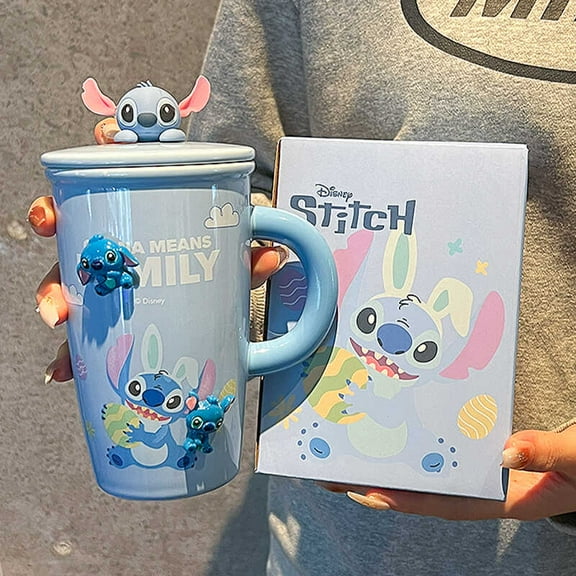 Stitch Ceramic Mug,16.9 oz Cute Coffee Tea Cup with 3D Stitch Lid Topper, Gift for Stitch Fans