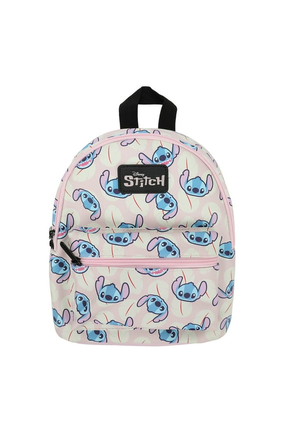 Stitch Character Heads Faux Leather 10.6" White Mini Backpack