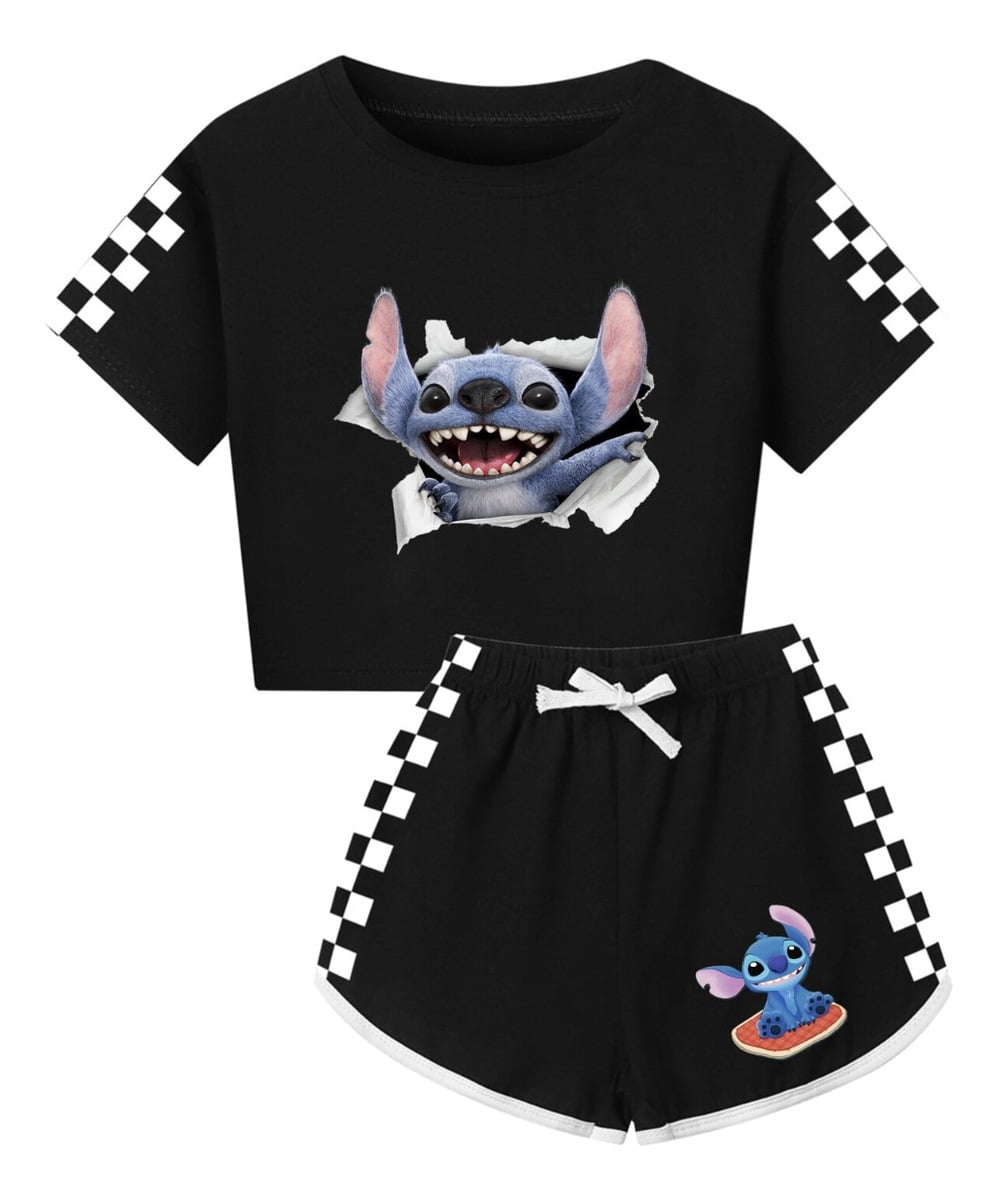 Girl’s 2-Piece Summer Outfit Set – Short Sleeve Bow Tee & Biker Shorts, Cute Casual Play Clothes - View #3