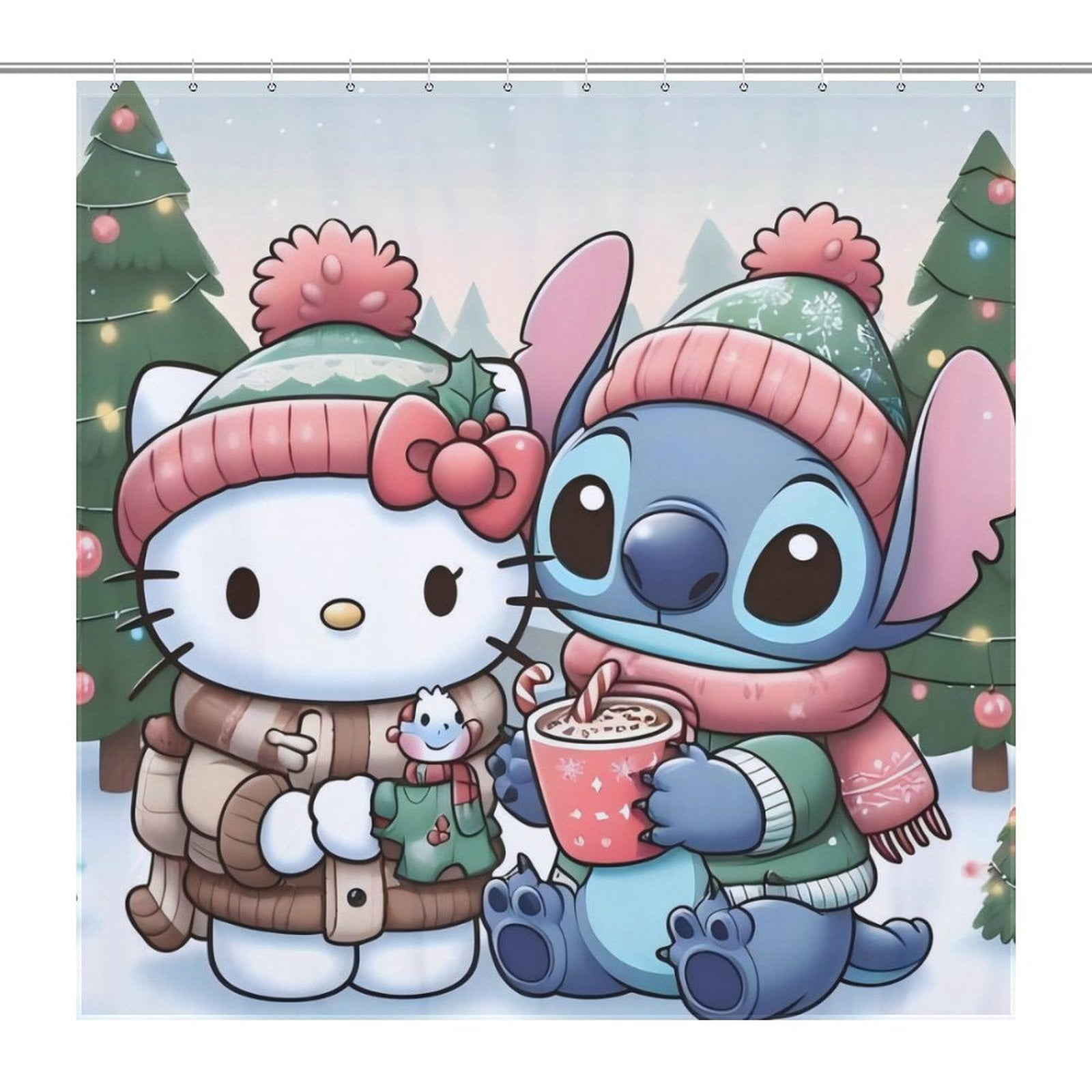 Stitch Christmas Shower curtain waterproof bathtub decorative curtain ...