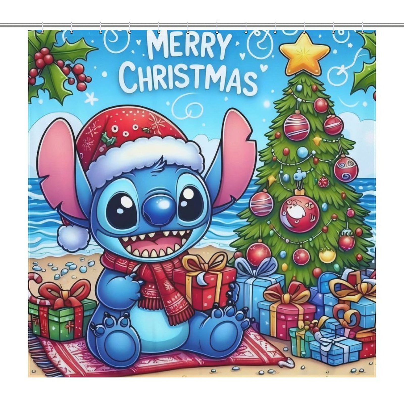 Stitch Christmas Shower curtain waterproof bathtub decorative curtain ...