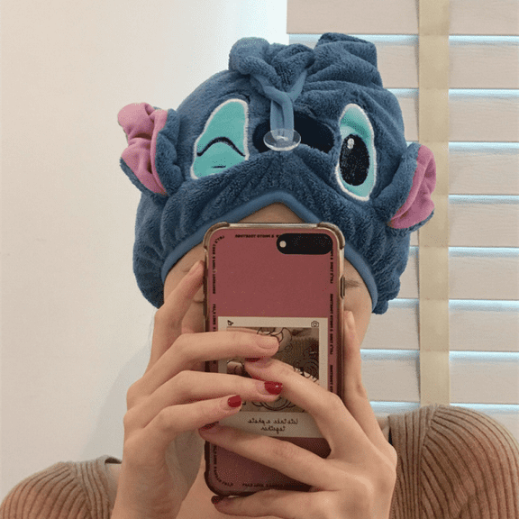 Stitch Coral Velvet Hair Towel Wrap, Fashionable Shower Hat for Women, Quick-Drying Bath Accessory