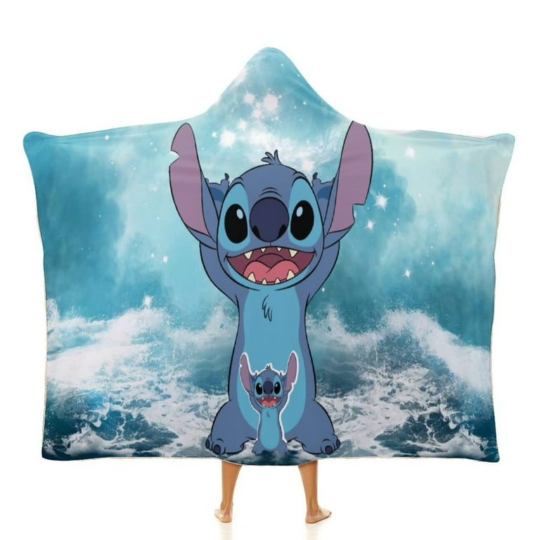 Disney Stitch Coral Fleece Fabric Blanket With Hooded Cute Cartoon Cosplay  Cloak Cape Warm Wearable Throw Blanket For Sofa