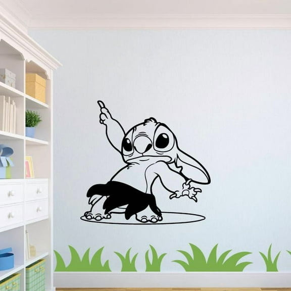 Stitch Dance Surfboard Lilo and Stitch Disney Cartoon Wall Sticker Art Decal for Boys Girls Room Bedroom Kindergarten Nursery House Fun Home Decors Stickers Wall Art Vinyl Decoration Size (10x10 inch)