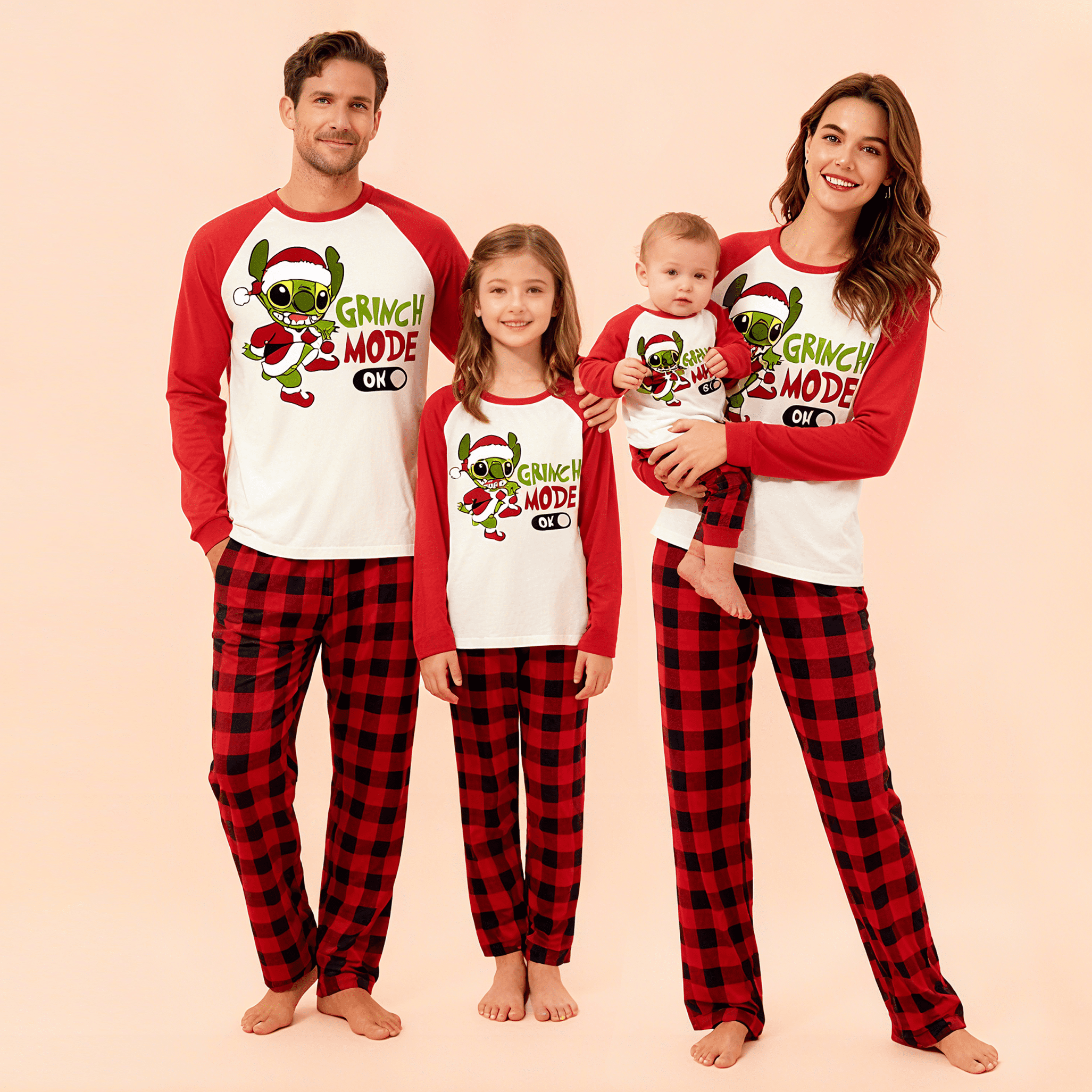 Stitch Family Christmas Pajamas Matching Sets, Red Plaid Christmas ...
