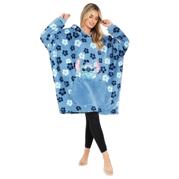 Stitch Flowers Fleece Fluffy Blanket Oversized Poncho Hoodie