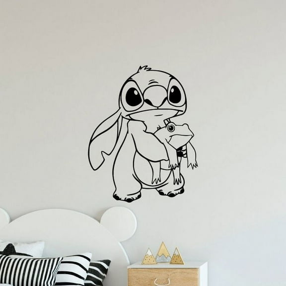 Stitch Frog Frogs Lilo and Stitch Disney Cartoon Wall Sticker Art Decal for Boys Girls Room Bedroom Kindergarten Nursery House Fun Home Decors Stickers Wall Art Vinyl Decoration Size (40x24 inch)