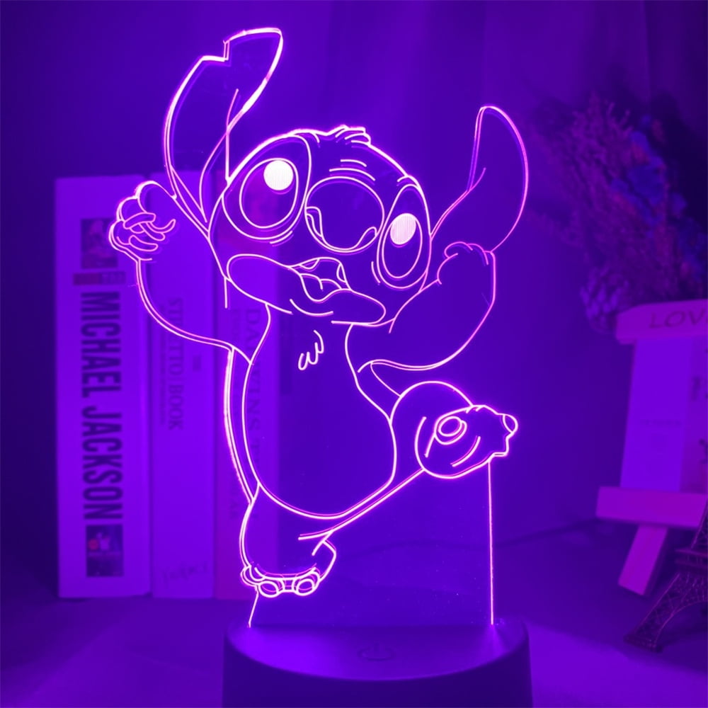 Stitch Night Light, 3D LED Light Lilo Stitch Gifts LED Intelligent Stitch  Lamp 7 Color Light for Christmas Room Decoration, Happy Stitch