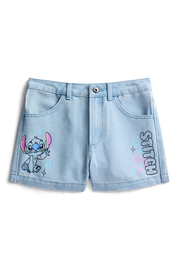 Stitch Girls Graphic Print Denim Shorts, Sizes 4-16