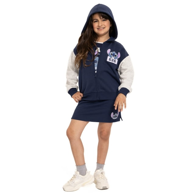 Stitch Girls Graphic Full Zip Hooded Sweatshirt, Sizes 4-16