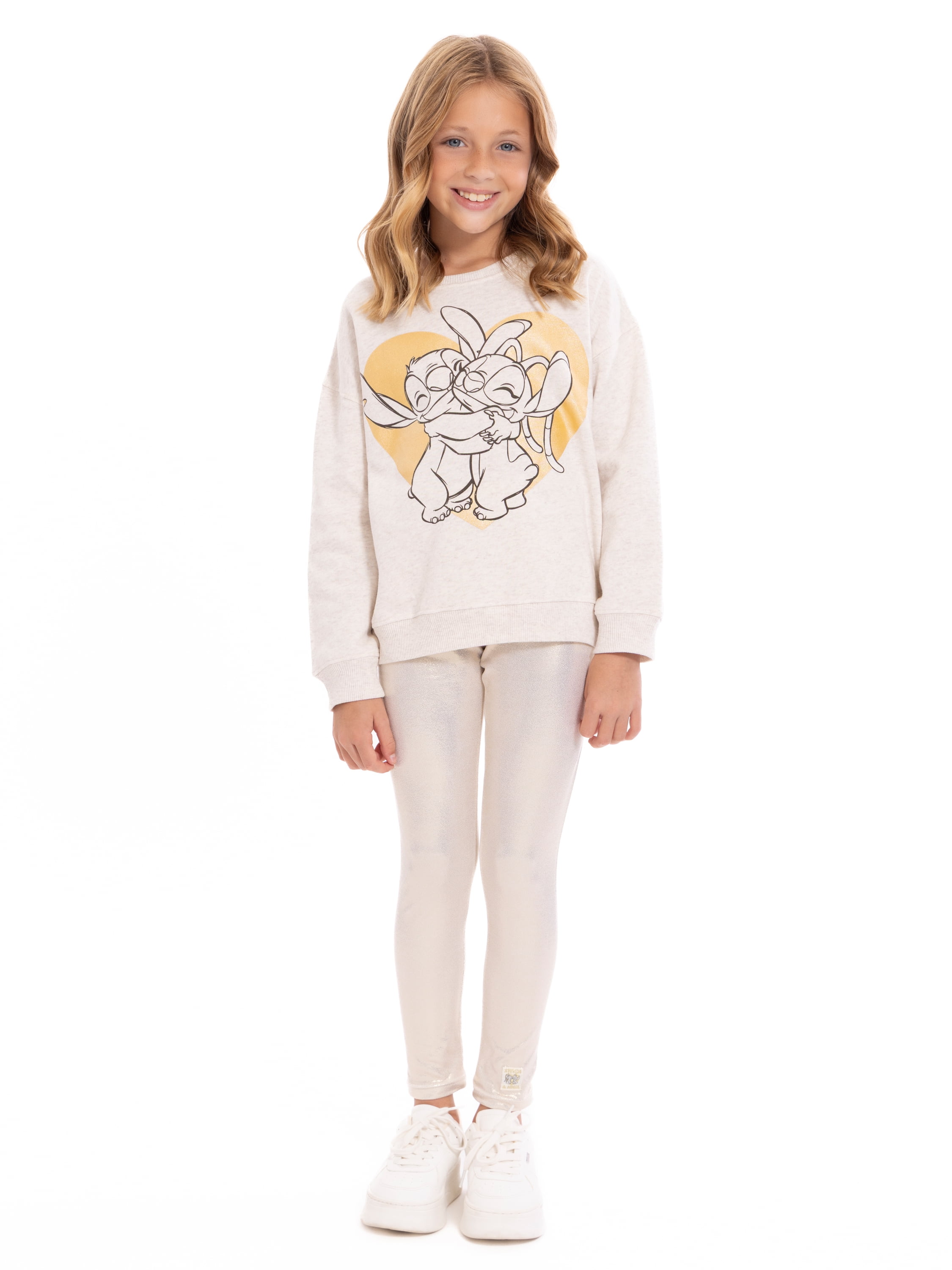 Stitch Girls' Graphic Sweatshirt and Shimmering Leggings Set, 2 Piece, Sizes 4-16