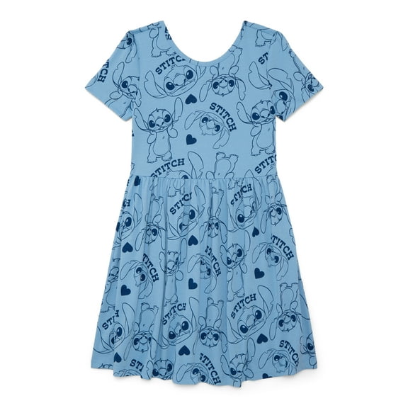 Stitch Girls Print Skater Dress with Short Sleeves, Sizes 4-12