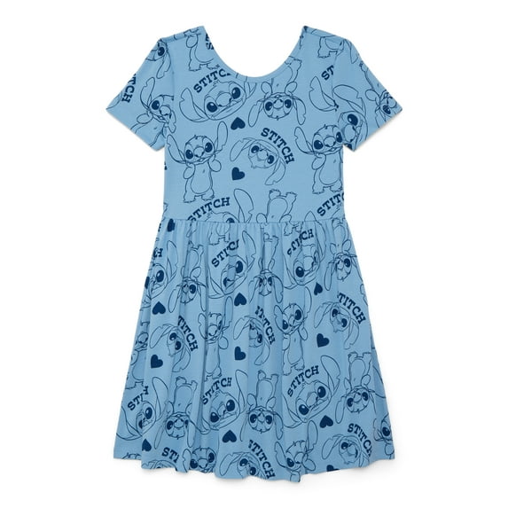 Stitch Girls Print Skater Dress with Short Sleeves, Sizes 4-12