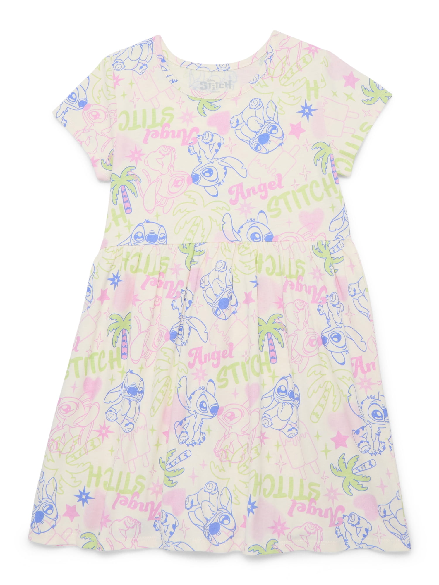 Stitch Girls Allover Print Dress with Short Sleeves, Sizes 4-12