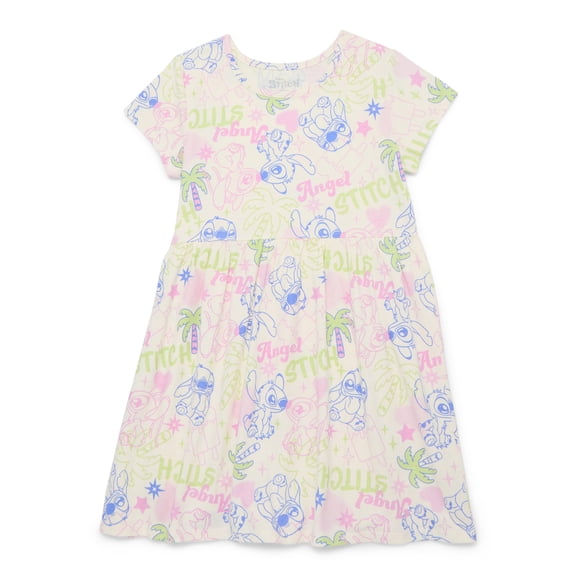 Stitch Girls Allover Print Dress with Short Sleeves, Sizes 4-12