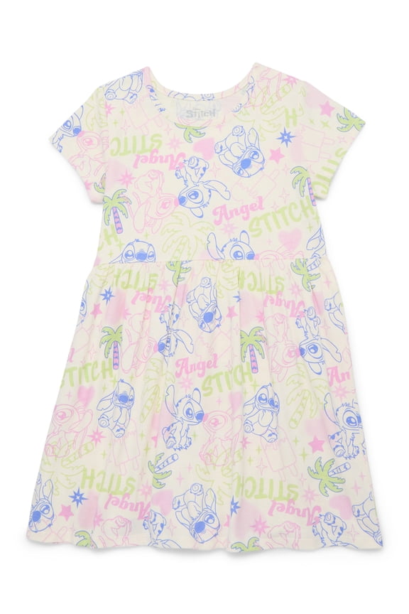 Girls Allover Print Dress with Short Sleeves, Sizes 4-12