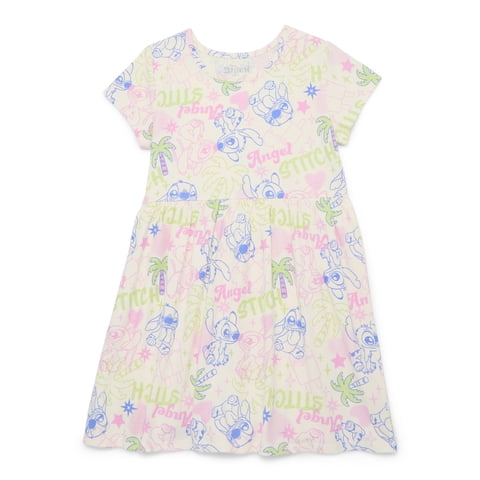 Stitch Girls Allover Print Dress with Short Sleeves, Sizes 4-12