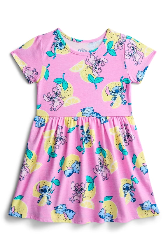 Girls Allover Print Dress with Short Sleeves, Sizes 4-12