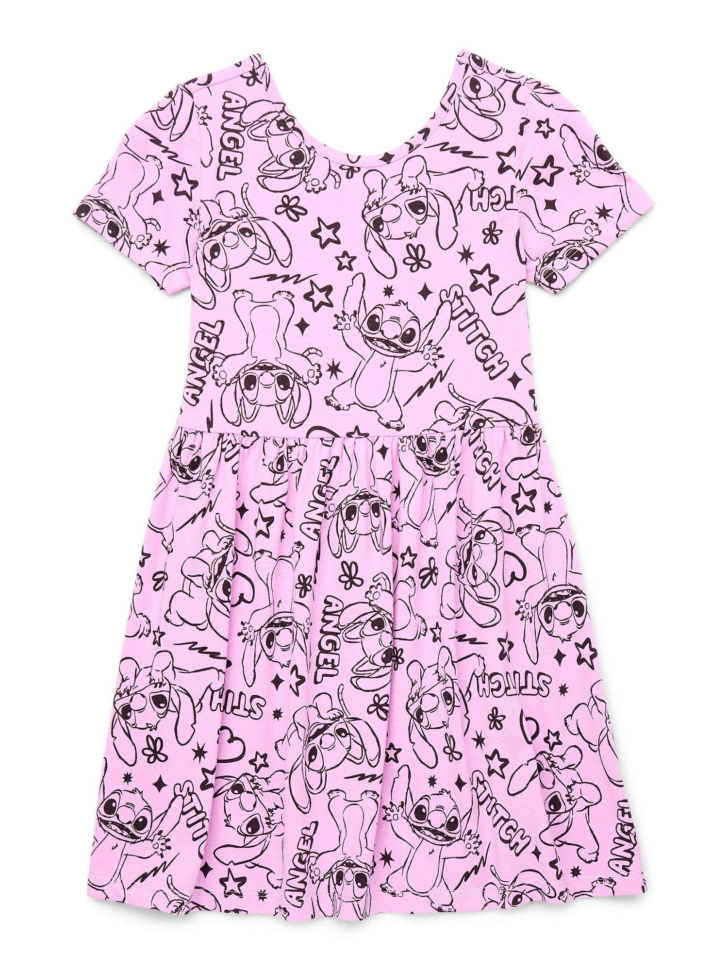 Disney Stitch Girls #39 Print Skater Dress with Short Sleeves Sizes 4 12