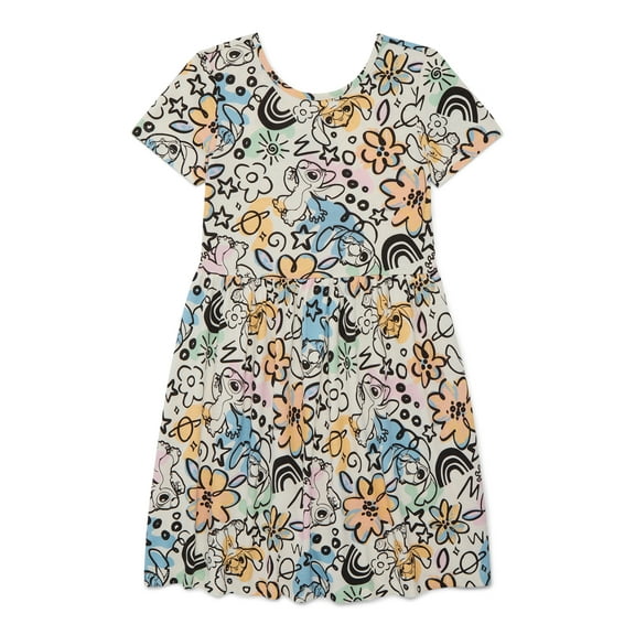 Stitch Girls Print Skater Dress with Short Sleeves, Sizes 4-12