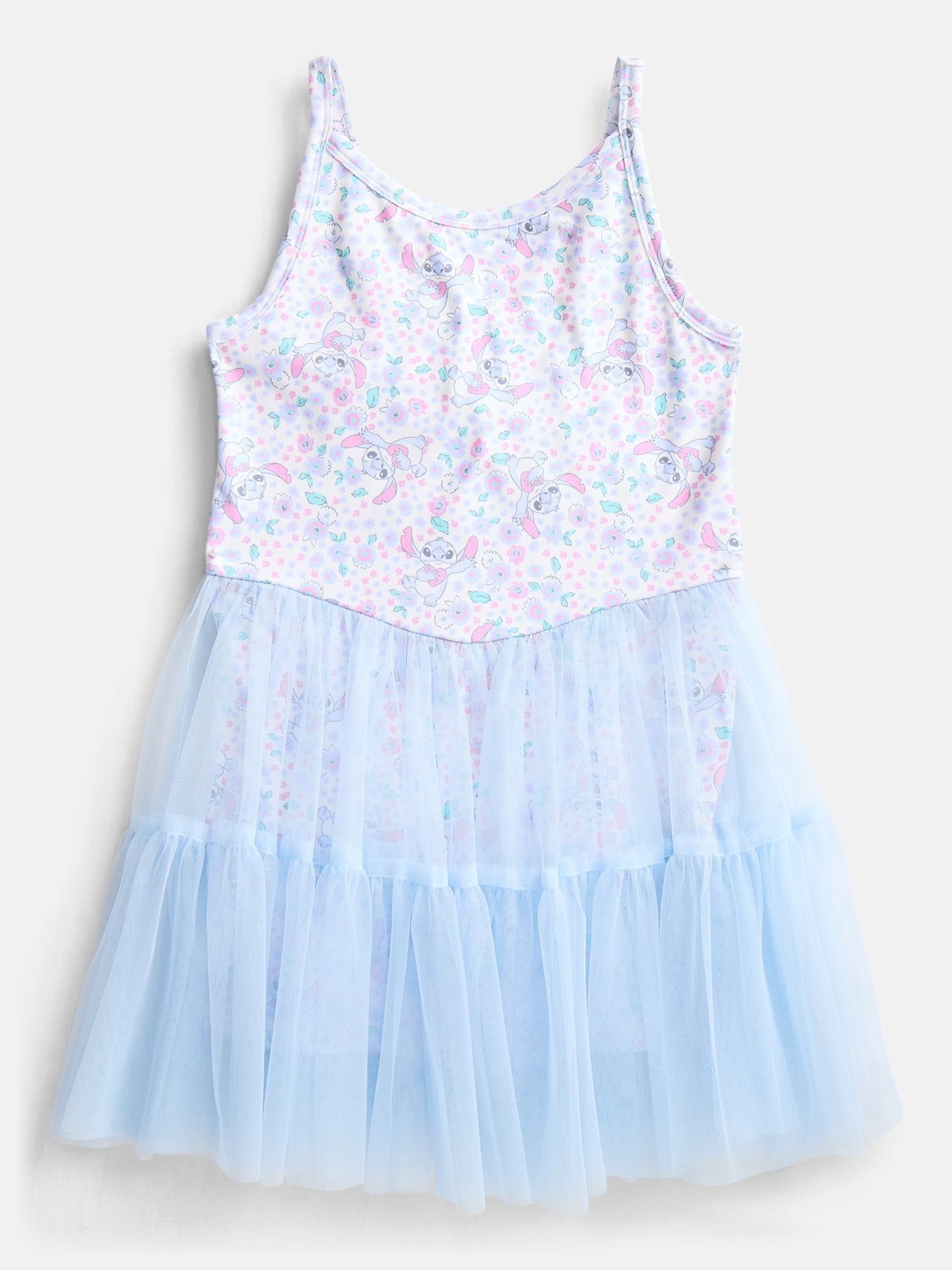 Stitch Girls Sleeveless Allover Print Tulle Romper, Sizes 4-12