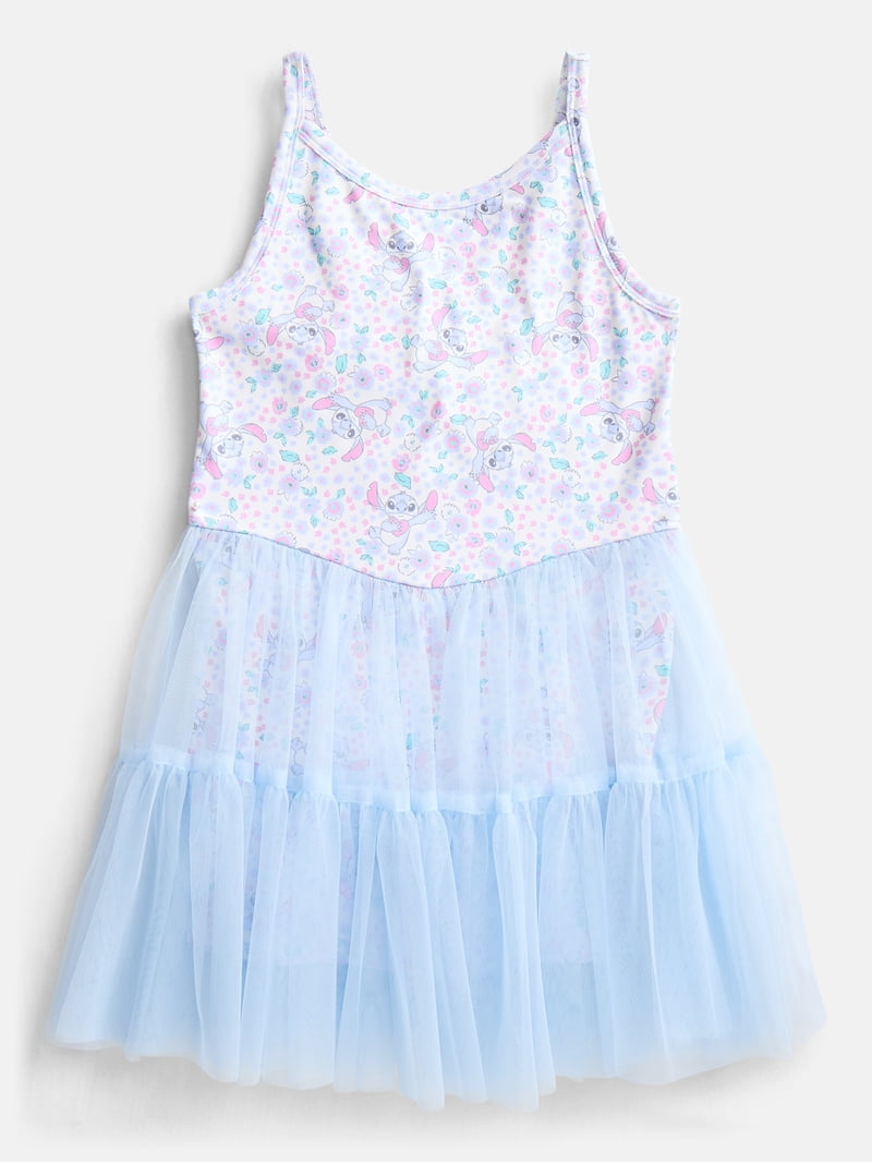 Stitch Girls Sleeveless Allover Print Tulle Romper, Sizes 4-12