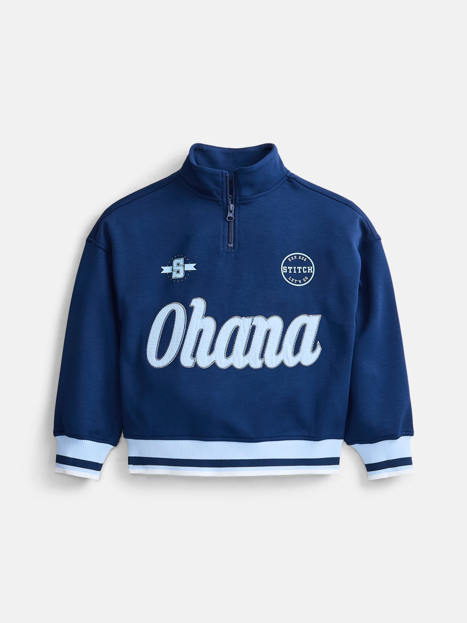 Stitch Girls' Quarter Zip Graphic Pullover Sweatshirt with Long Sleeves, Sizes 4-12
