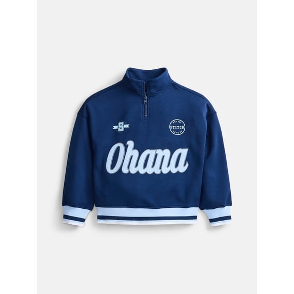 Stitch Girls' Quarter Zip Graphic Pullover Sweatshirt with Long Sleeves, Sizes 4-12