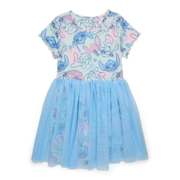 Stitch Girls All Over Print Tulle Dress with Short-Sleeves, Sizes 4-12