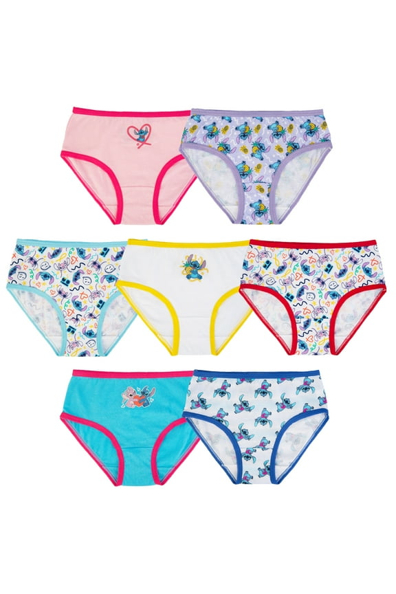 Stitch Girls Cotton Brief Character Underwear, 7-Pack, Size 4-8