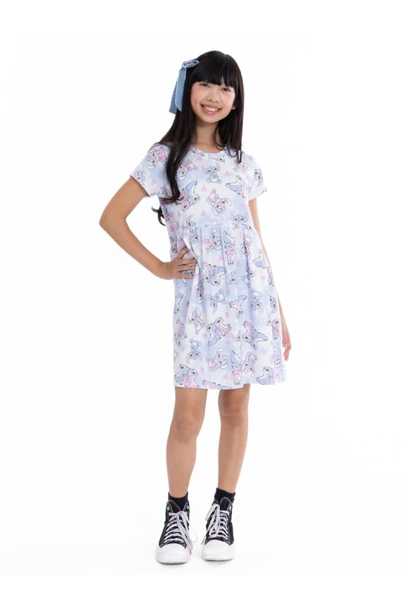 Stitch Girls Dress with Short Sleeves, Sizes XS-L
