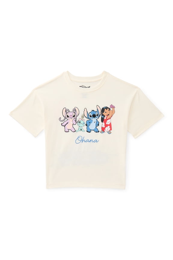 Lilo & Stitch Girls Embroidered Graphic Tee with Short Sleeves, Sizes 4-16