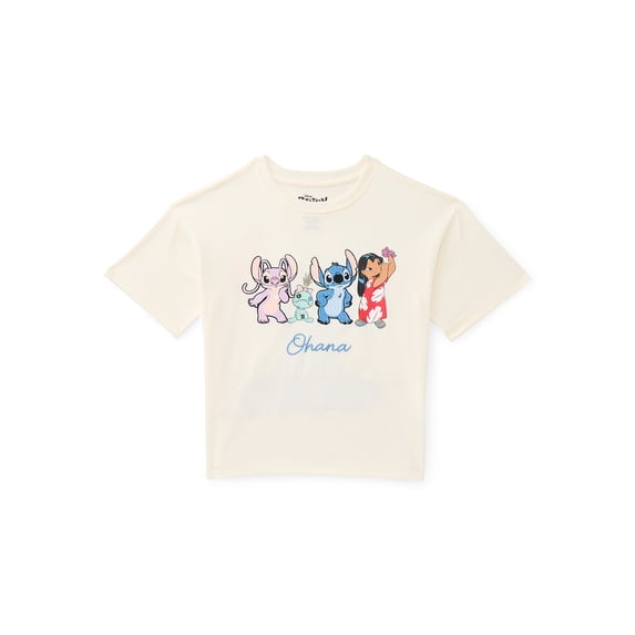 Lilo & Stitch Girls Embroidered Graphic Tee with Short Sleeves, Sizes 4-16