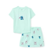 Disney Stitch & Angel Girls Stitch Embroidered Graphic Tee and Skort Set, 2-Piece, Sizes 4-16