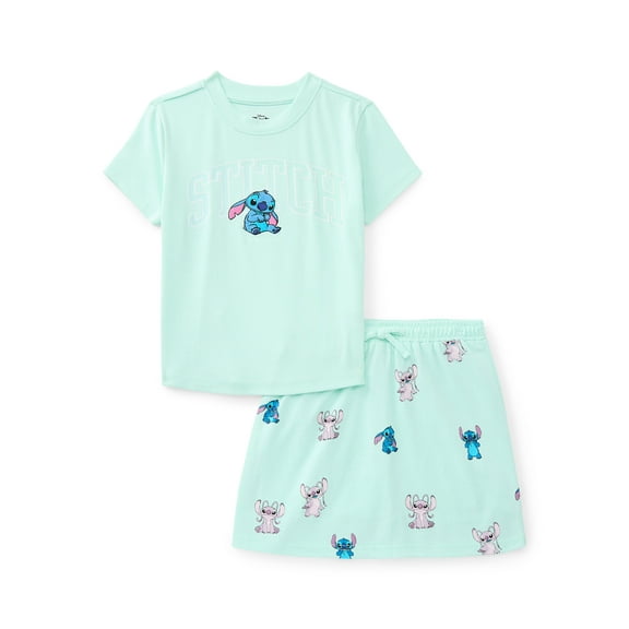 Disney Stitch & Angel Girls Stitch Embroidered Graphic Tee and Skort Set, 2-Piece, Sizes 4-16