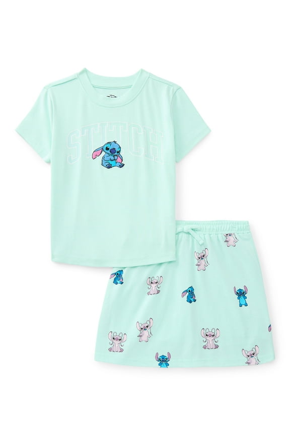 Disney Stitch & Angel Girls Stitch Embroidered Graphic Tee and Skort Set, 2-Piece, Sizes 4-16