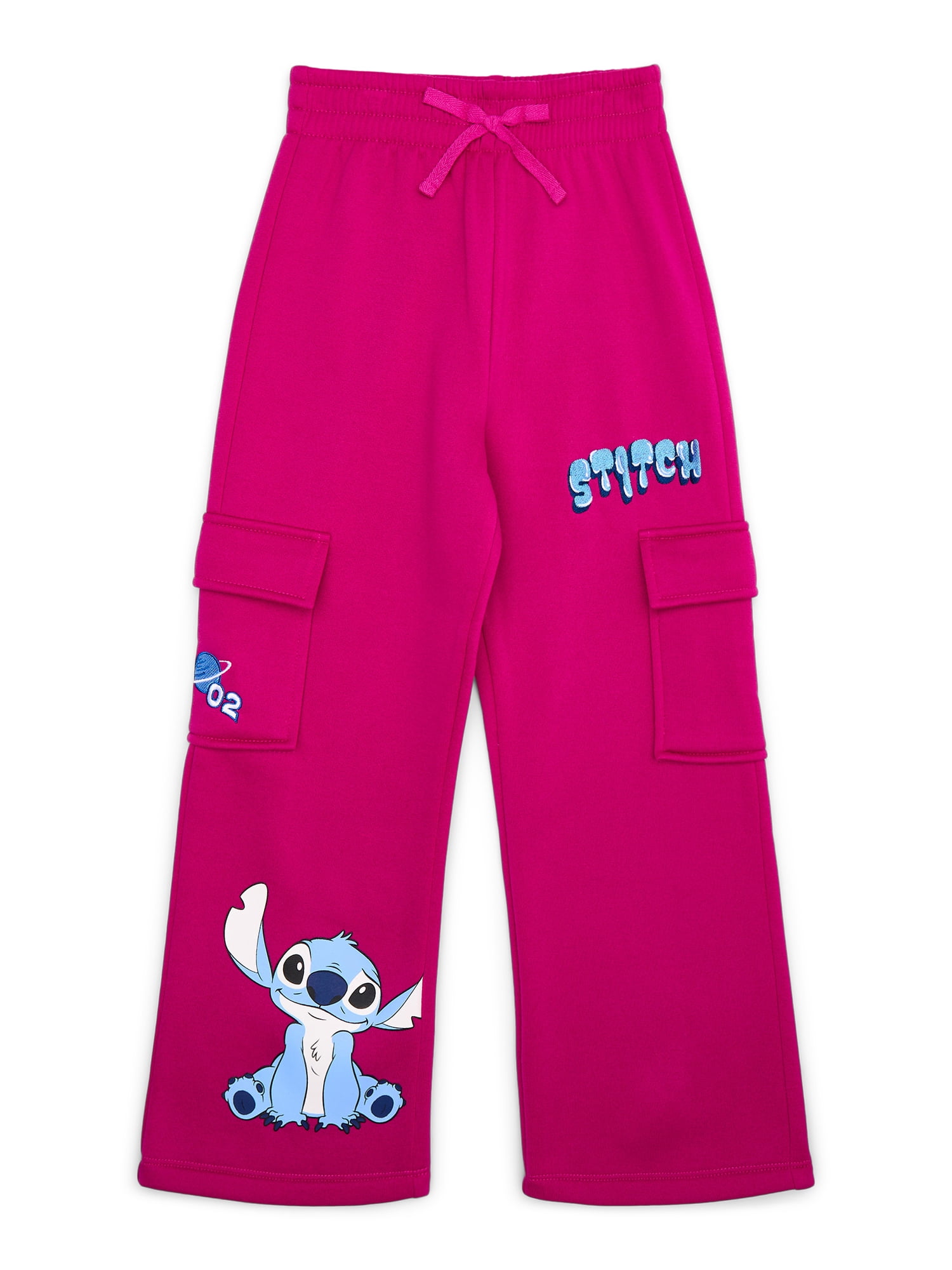 Stitch Girls Embroidered Graphic Wide Leg Fleece Pants, Sizes 4-16