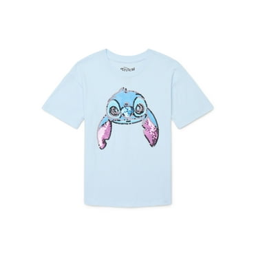 Stitch Girls Sequin Graphic Tee with Short Sleeves, Sizes 4-16