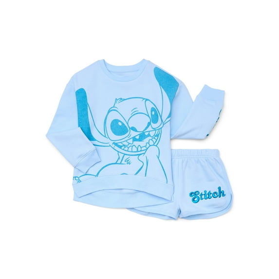 Stitch Girls Graphic Sweatshirt and Shorts Set, 2-Piece, Sizes 4-16