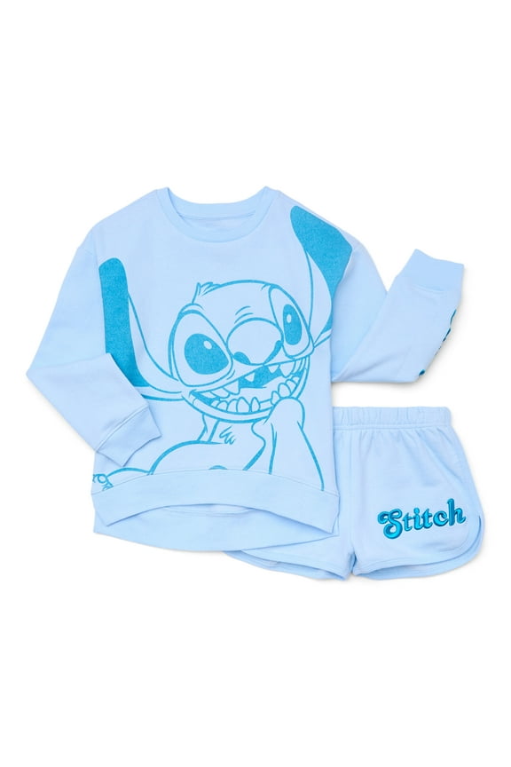Stitch Girls Graphic Sweatshirt and Shorts Set, 2-Piece, Sizes 4-16