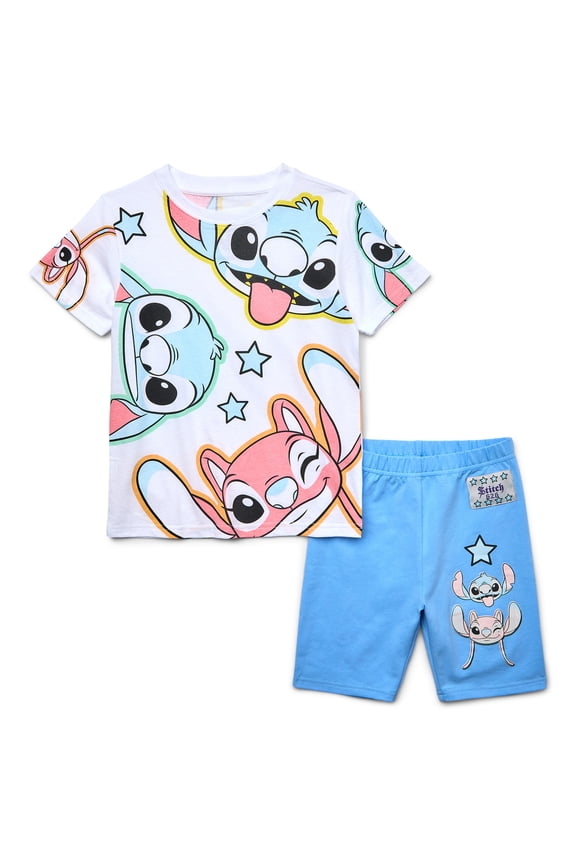 Stitch Girls Graphic T-Shirt and Bike Shorts Set, 2-Piece, Sizes 4-16