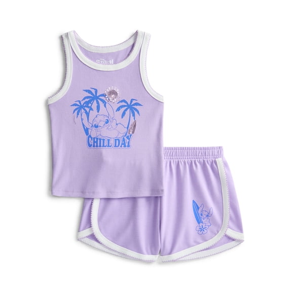 Stitch Girls Graphic Tank Top and Matching Shorts Set, 2-Piece, Sizes 4-16