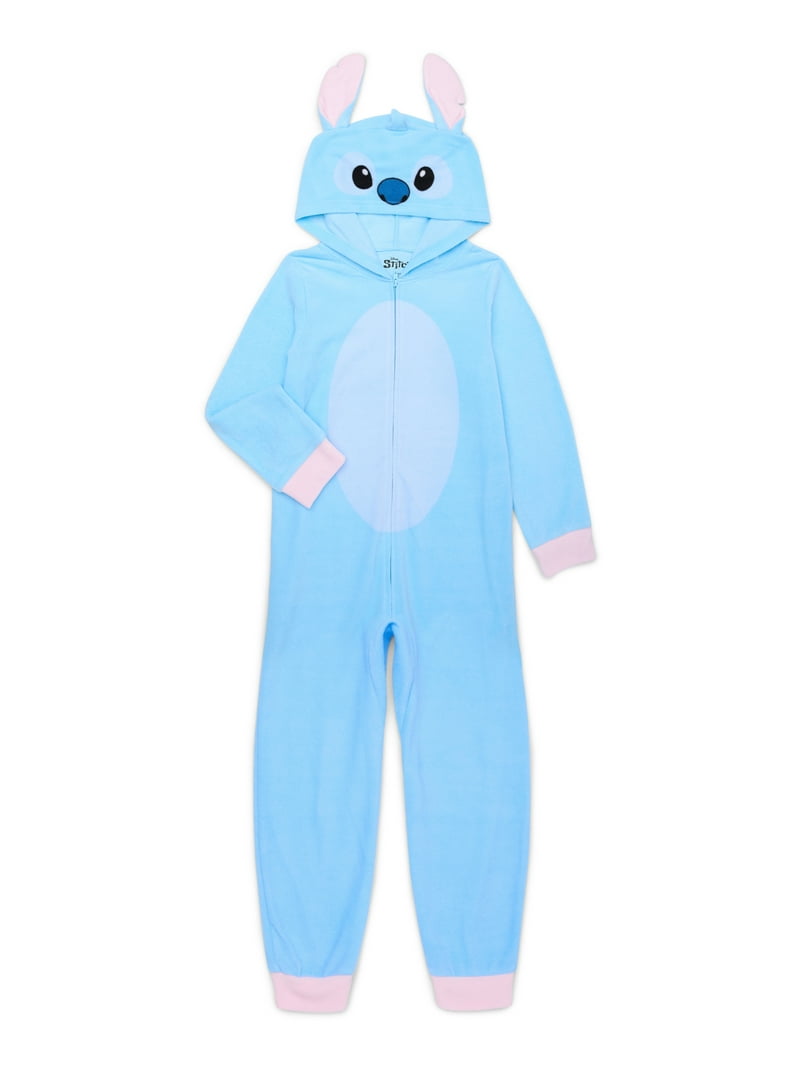 Stitch Girls Hooded Union Suit Pajamas, Sizes 4-14