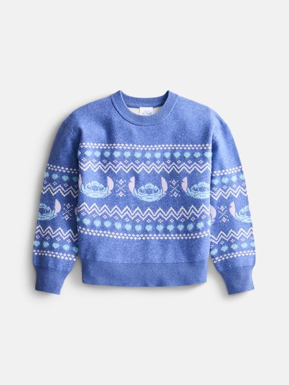 Girls Graphic Crewneck Sweater with Long Sleeves, Sizes 4-18