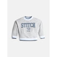 thumbnail image 1 of Stitch Girls Long Sleeve Graphic Varsity Crewneck Pullover, Sizes 4-12, 1 of 6