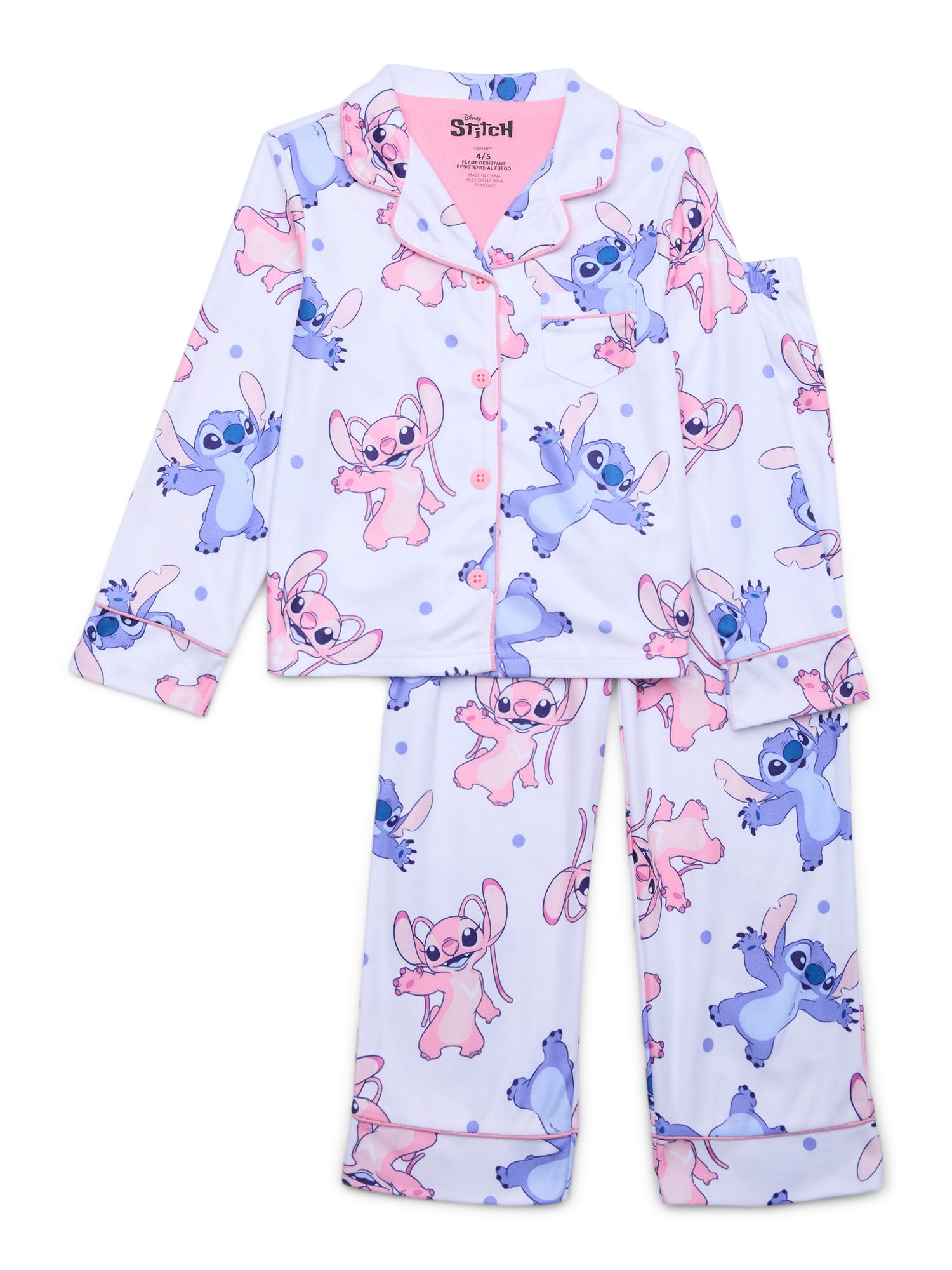 Stitch Girls Long Sleeve Top and Pants Pajama Set, 2-Piece, Sizes