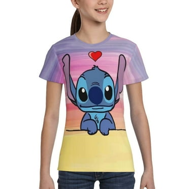 Stitch Girls Shirts,Cool 3D Graphic Short Sleeve Tee Shirt Tops 6-16 Years,XS
